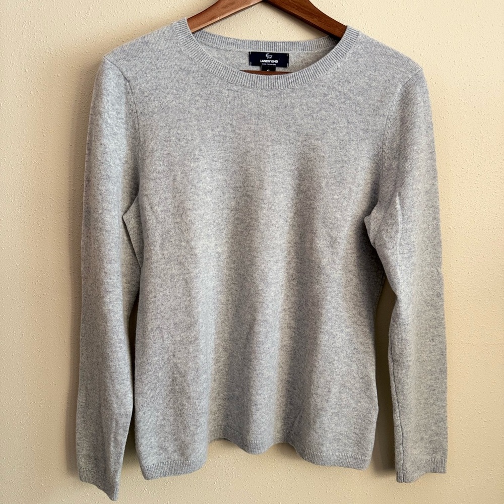 Lands’ End 100% Cashmere Crewneck Sweater Heather Gray Women’s Small
